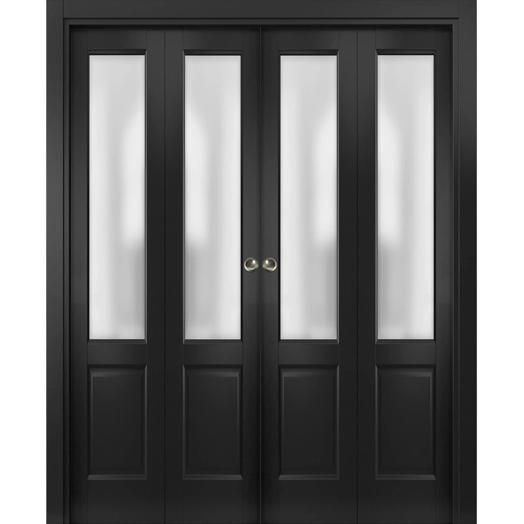 Sliding Closet Double Bi-fold Doors | Lucia 22 | Matte Black - 72’’ x 80’’ (4* 18x80) - Home