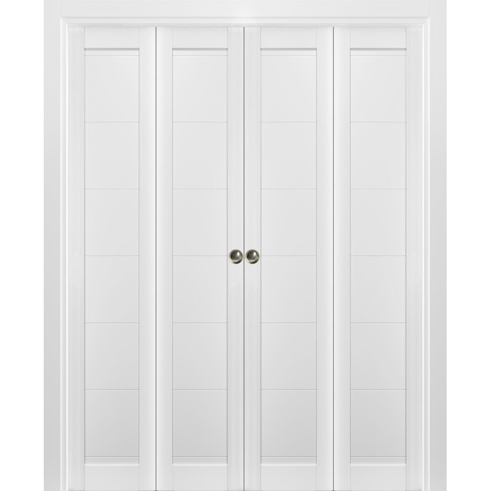 Sliding Closet Double Bi-fold Doors | Quadro 4115 | White Silk - 72’’ x 80’’ (4* 18x80) - Home