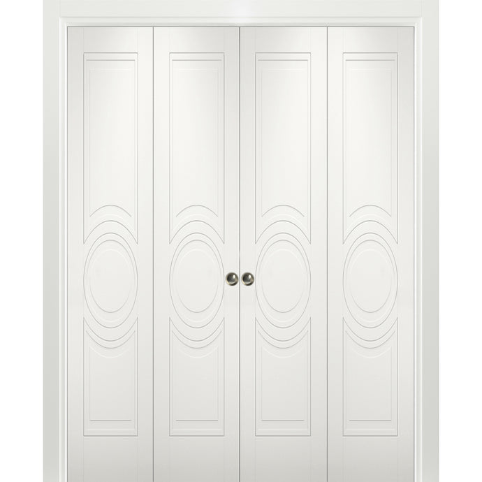 Sliding Closet Double Bi-fold Doors | Mela 7001 | White Silk - 72’’ x 80’’ (4* 18x80) - Home