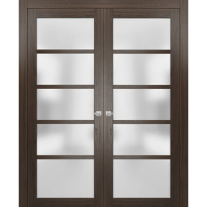 Solid French Double Doors Frosted Glass | Quadro 4002 | Chocolate Ash