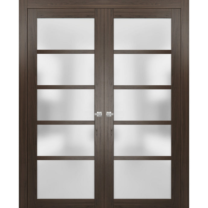 Solid French Double Doors Frosted Glass | Quadro 4002 | Chocolate Ash - Butterfly Hinges) 36’’ x 80’’ (2* 18x80)