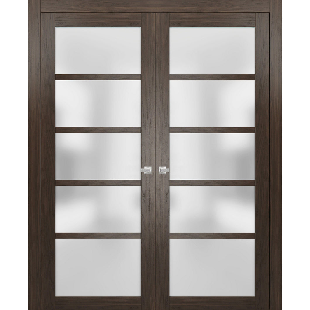 Solid French Double Doors Frosted Glass | Quadro 4002 | Chocolate Ash