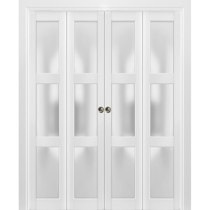 Sliding Closet Double Bi-fold Doors | Lucia 2552 | White Silk - 72’’ x 80’’ (4* 18x80) - Home