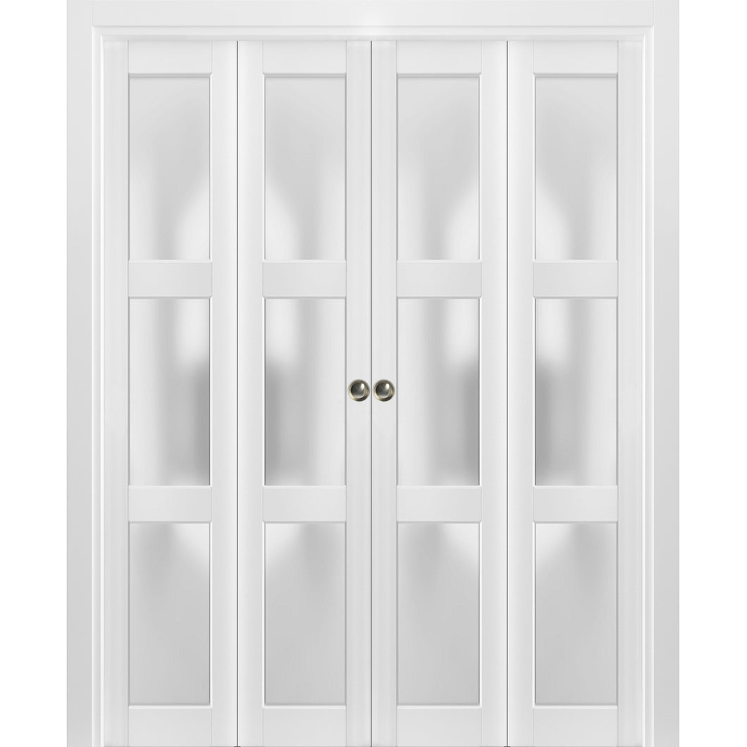 Sliding Closet Double Bi-fold Doors | Lucia 2552 | White Silk - 72’’ x 80’’ (4* 18x80) - Home