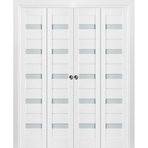 Sliding Closet Double Bi-fold Doors | Quadro 4445 | White Silk - 72’’ x 80’’ (4* 18x80) - Home