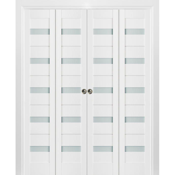 Sliding Closet Double Bi-fold Doors | Quadro 4445 | White Silk - 72’’ x 80’’ (4* 18x80) - Home