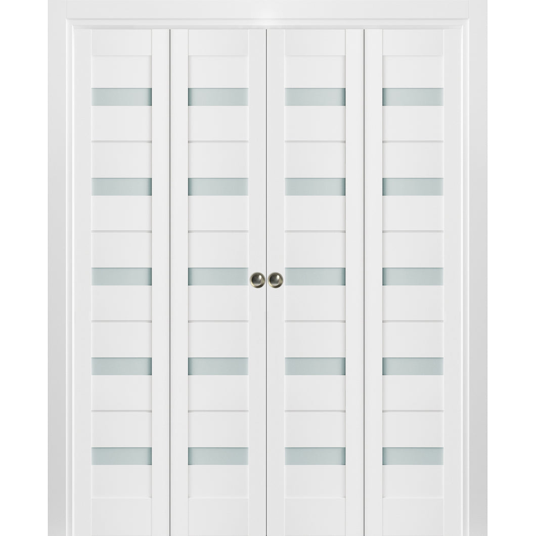 Sliding Closet Double Bi-fold Doors | Quadro 4445 | White Silk - 72’’ x 80’’ (4* 18x80) - Home