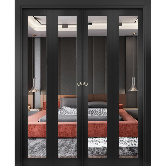 Sliding Closet Double Bi-fold Doors | Lucia 1299 | Matte Black - 72’’ x 80’’ (4* 18x80) - Home