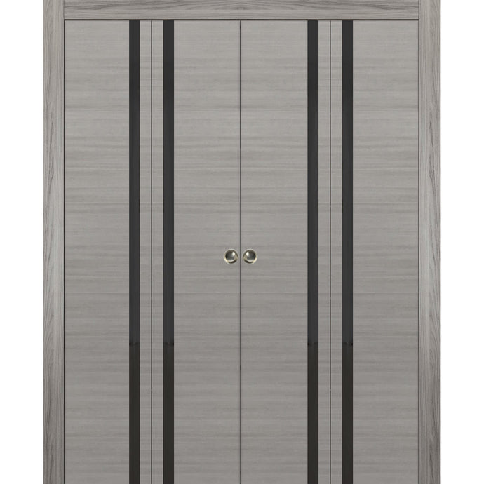 Sliding Closet Double Bi-fold Doors | Planum 0440 | Grey Ash with Black Glass