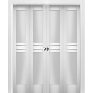 Sliding Closet Double Bi-fold Doors | Mela 7222 | White Silk - 72’’ x 80’’ (4* 18x80) - Home