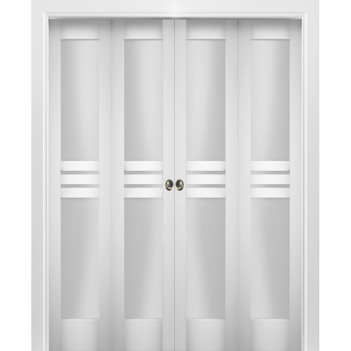 Sliding Closet Double Bi-fold Doors | Mela 7222 | White Silk - 72’’ x 80’’ (4* 18x80) - Home