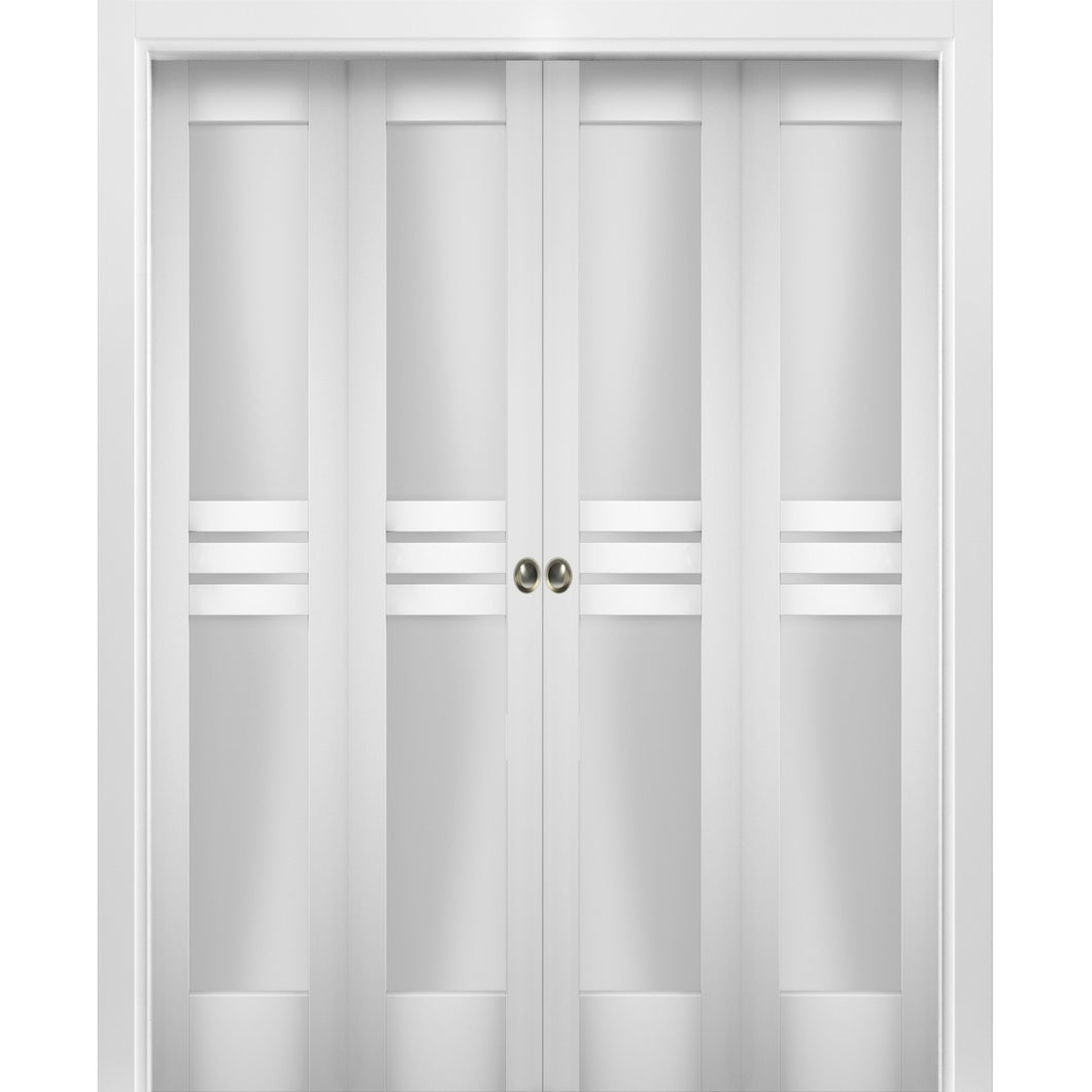 Sliding Closet Double Bi-fold Doors | Mela 7222 | White Silk - 72’’ x 80’’ (4* 18x80) - Home