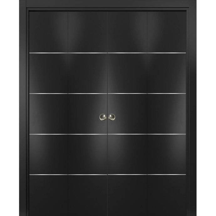 Sliding Closet Double Bi-fold Doors | Planum 0020 | Matte Black - 72’’ x 80’’ (4* 18x80) - Home