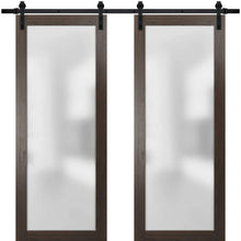 Load image into Gallery viewer, Sturdy Double Barn Door | Frosted Glass | Planum 2102 | Chocolate Ash