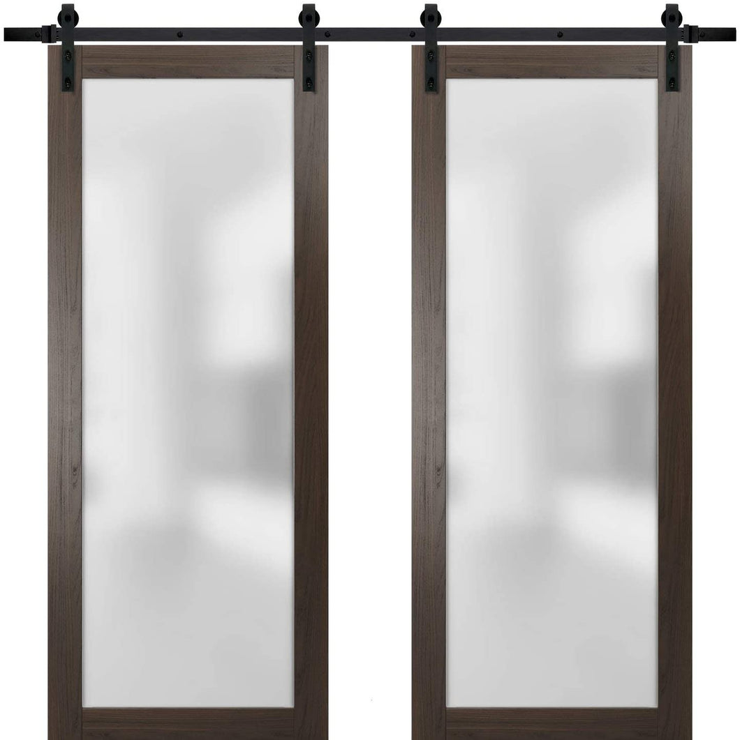 Sturdy Double Barn Door | Frosted Glass | Planum 2102 | Chocolate Ash