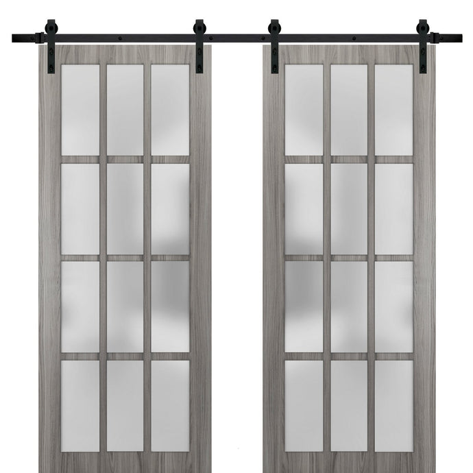 Sturdy Double Barn Door Frosted Glass 12 Lites | Felicia 3312 | Ginger Ash Grey