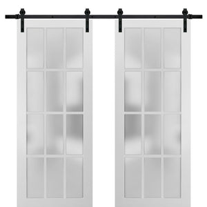 Sturdy Double Barn Door Frosted Glass 12 Lites | Felicia 3312 | Matte White