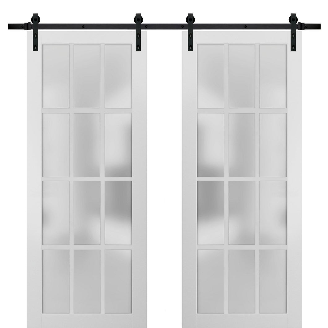 Sturdy Double Barn Door Frosted Glass 12 Lites | Felicia 3312 | Matte White