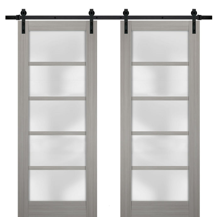 Sturdy Double Barn Door Frosted Glass | Quadro 4002 | Grey Ash