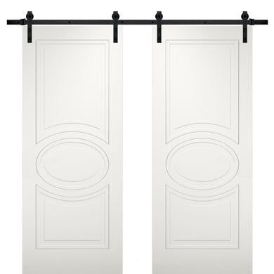 Modern Double Barn Door | Mela 7001 | Matte White - Silk (6 ft Railing) Black Rail / 36x80 (2* 18x80) - Doors