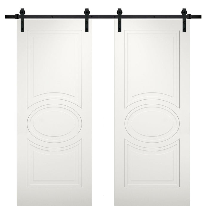 Modern Double Barn Door | Mela 7001 | Matte White - Silk (6 ft Railing) Black Rail / 36x80 (2* 18x80) - Doors