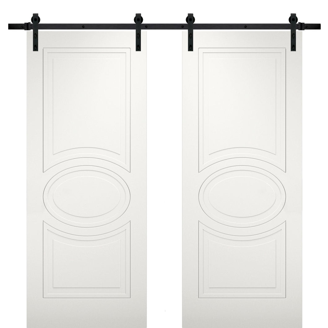 Modern Double Barn Door | Mela 7001 | Matte White - Silk (6 ft Railing) Black Rail / 36x80 (2* 18x80) - Doors