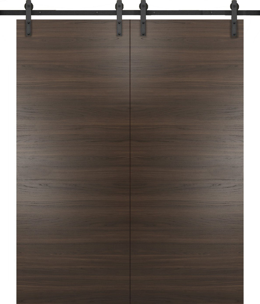 Sturdy Double Barn Door with Hardware | Planum 0010 | Chocolate Ash - 6 ft Railing) Black Rail / 36’’ x 80’’ (2* 18x80)