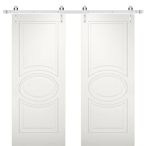 Modern Double Barn Door | Mela 7001 | Matte White - Silk (6 ft Railing) Silver Rail / 36x80 (2* 18x80) - Doors