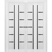 Load image into Gallery viewer, Sliding Closet Double Bi-fold Doors | Quadro 4588 | White Silk with Black Glass - 72’’ x 80’’ (4* 18x80) - Home