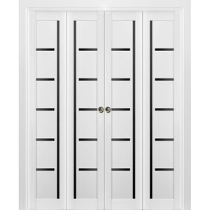 Sliding Closet Double Bi-fold Doors | Quadro 4588 | White Silk with Black Glass - 72’’ x 80’’ (4* 18x80) - Home