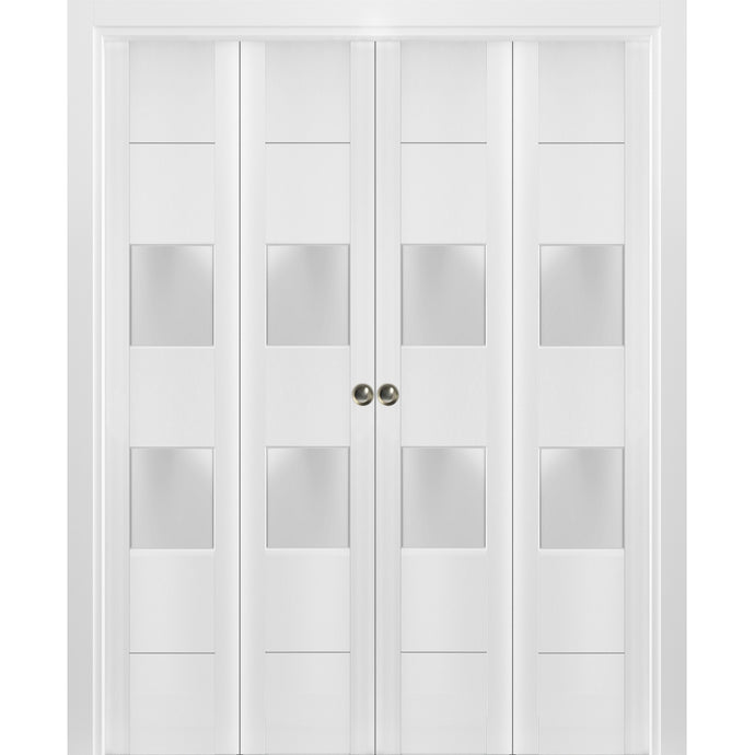 Sliding Closet Double Bi-fold Doors | Lucia 4010 | White Silk - 72’’ x 80’’ (4* 18x80) - Home