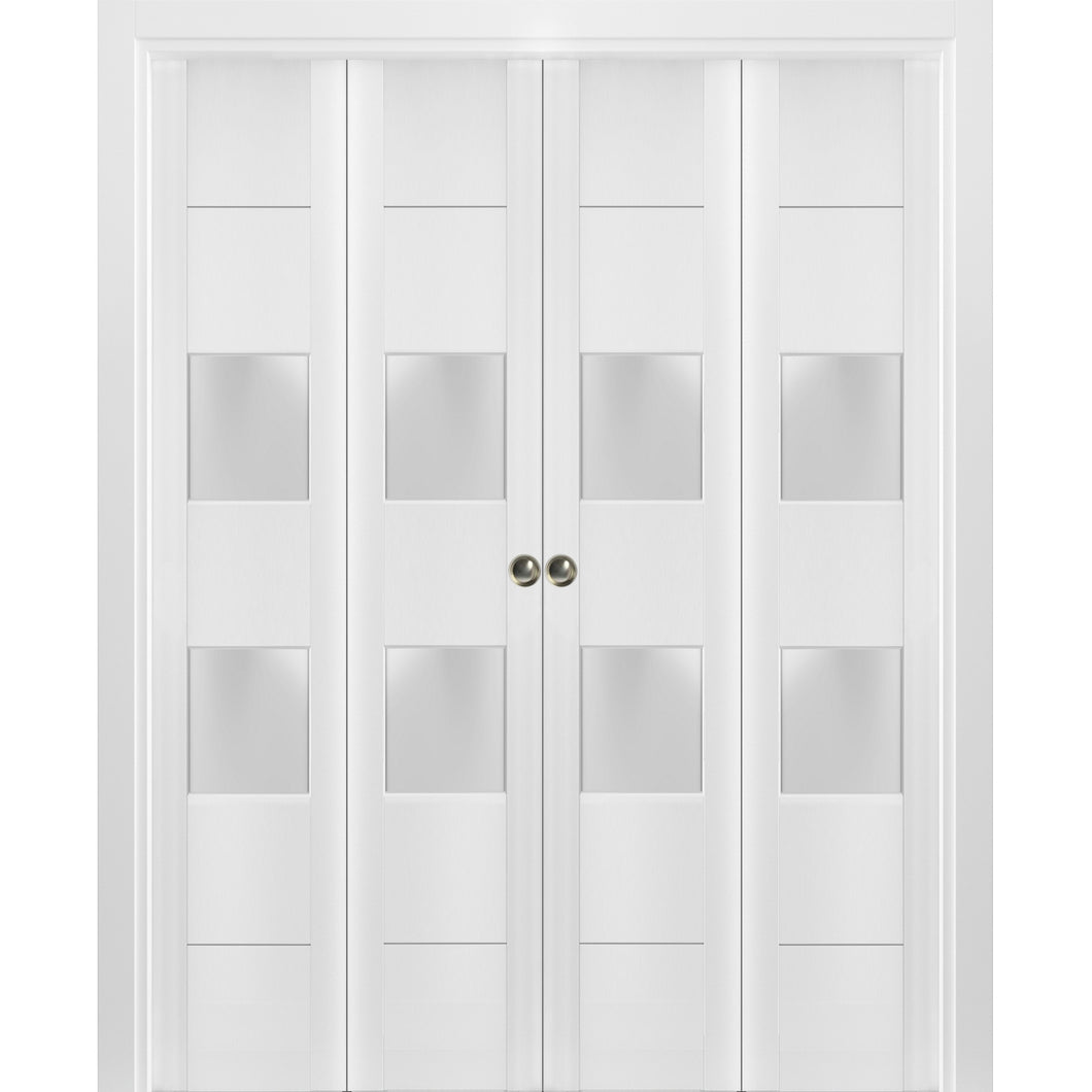 Sliding Closet Double Bi-fold Doors | Lucia 4010 | White Silk