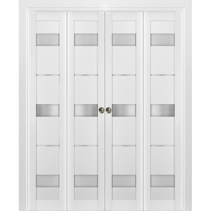 Sliding Closet Double Bi-fold Doors | Quadro 4055 | White Silk - 72’’ x 80’’ (4* 18x80) - Home