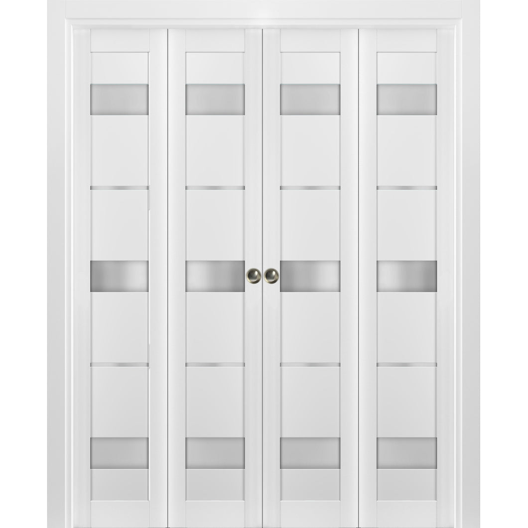 Sliding Closet Double Bi-fold Doors | Quadro 4055 | White Silk