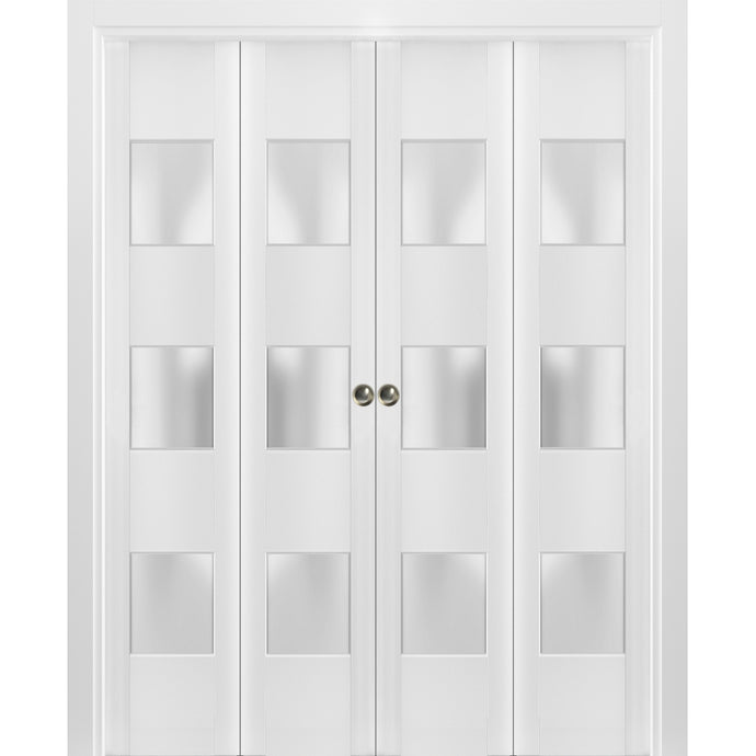 Sliding Closet Double Bi-fold Doors | Lucia 4070 | White Silk - 72’’ x 80’’ (4* 18x80) - Home