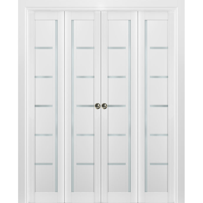 Sliding Closet Double Bi-fold Doors | Quadro 4088 | White Silk - 72’’ x 80’’ (4* 18x80) - Home