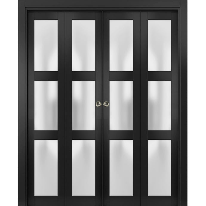 Sliding Closet Double Bi-fold Doors | Lucia 2552 | Matte Black - 72’’ x 80’’ (4* 18x80) - Home