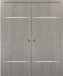 Modern Double Pocket Doors | Planum 0020 | Grey Oak