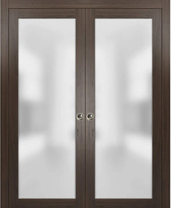 Sliding French Double Pocket Doors Frosted Glass  | Planum 2102 | Chocolate Ash
