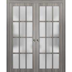 Sliding French Double Pocket Doors Frosted Glass 12 Lites | Felicia 3312 | Ginger Ash Grey