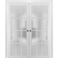 Load image into Gallery viewer, Sliding French Double Pocket Doors Frosted Glass 12 Lites | Felicia 3312 | White Matte