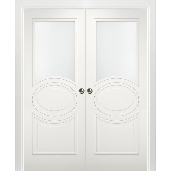 Sliding French Double Pocket Doors Opaque Glass | Mela 7012 | Matte White