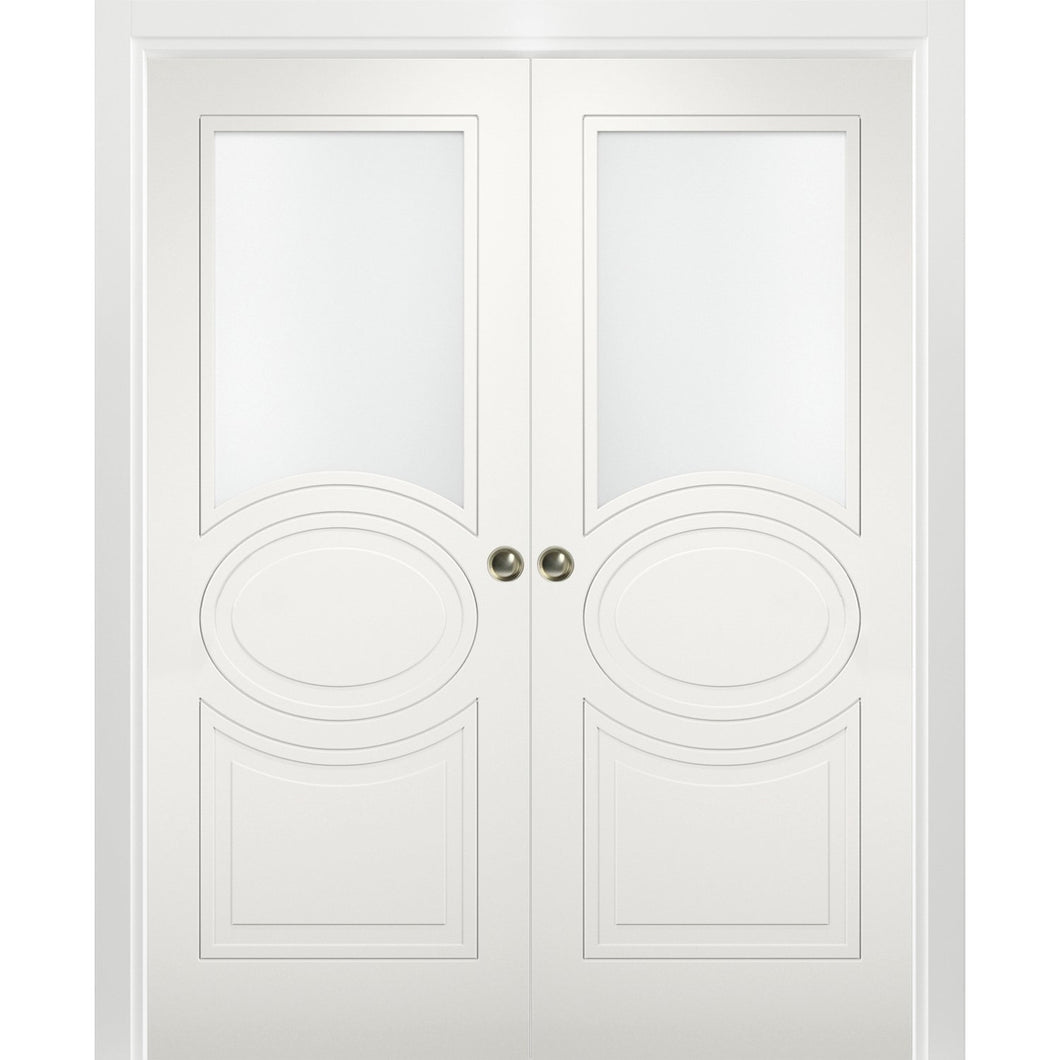 Sliding French Double Pocket Doors Opaque Glass | Mela 7012 | Matte White
