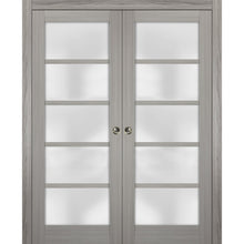 Load image into Gallery viewer, Sliding French Double Pocket Doors Frosted Glass | Quadro 4002 | Grey Ash