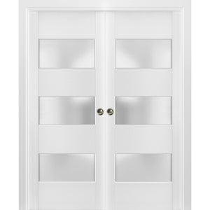 Sliding French Double Pocket Doors Frosted Glass | Felicia 3309 | White Silk