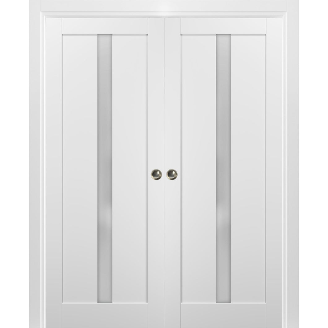 French Double Pocket Doors | Quadro 4112 | White Silk - 36’’ x 80’’ (2* 18x80)