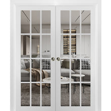 Load image into Gallery viewer, Sliding French Double Pocket Doors | Clear Glass | Felicia 3355 | White Matte