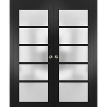 Load image into Gallery viewer, Sliding French Double Pocket Doors Frosted Glass | Quadro 4002 | Black Matte