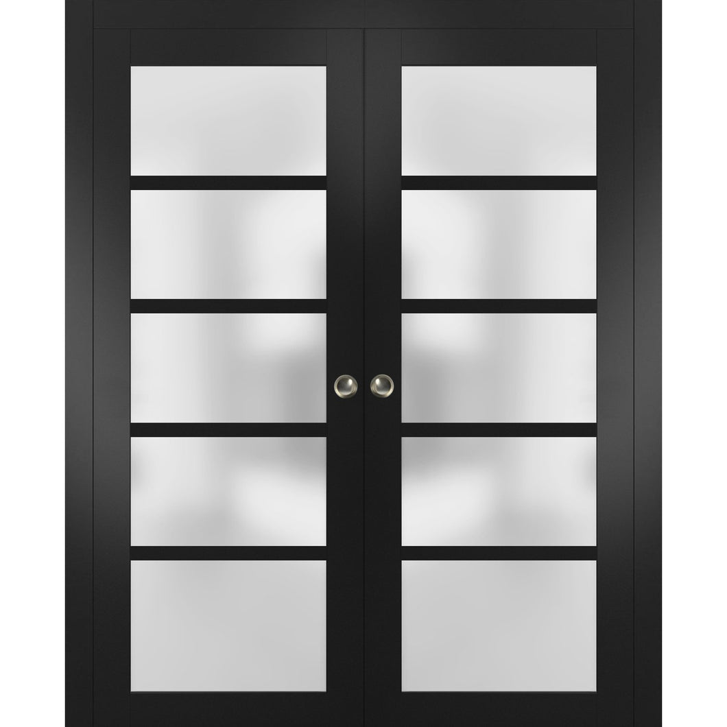 Sliding French Double Pocket Doors Frosted Glass | Quadro 4002 | Black Matte