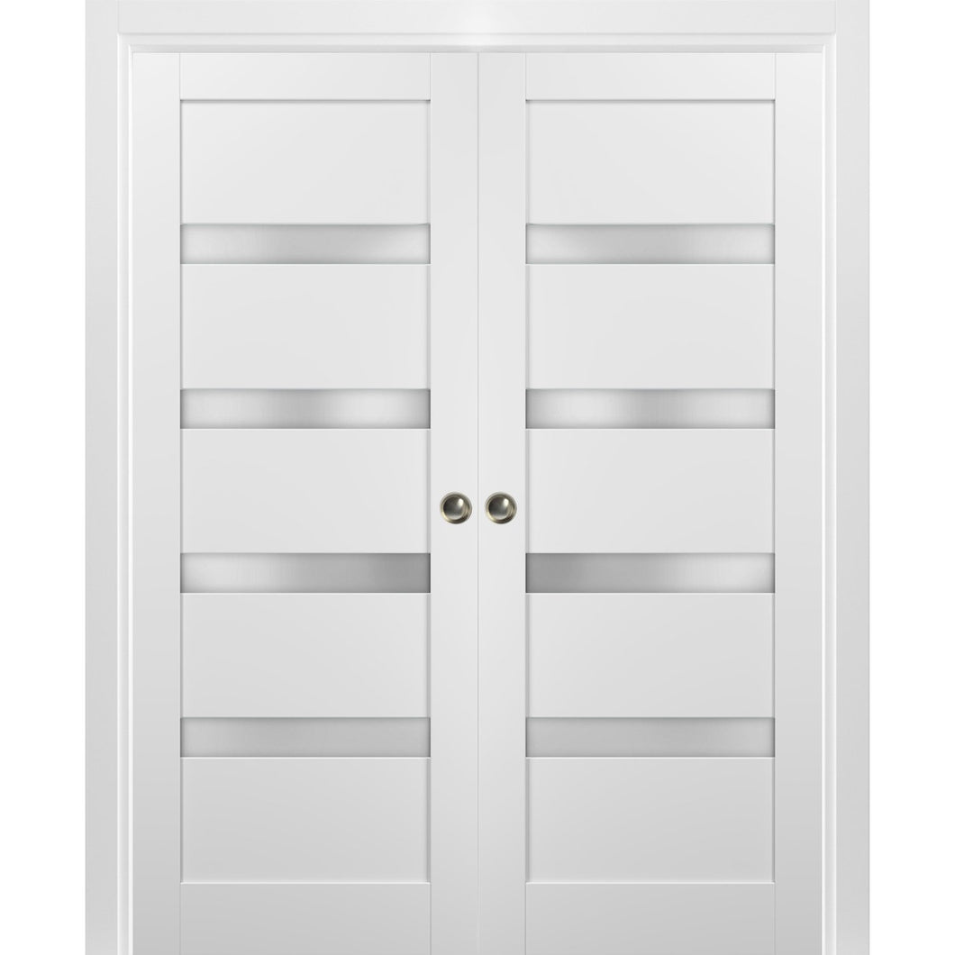 French Double Pocket Doors | Quadro 4113 | White Silk - 36’’ x 80’’ (2* 18x80)